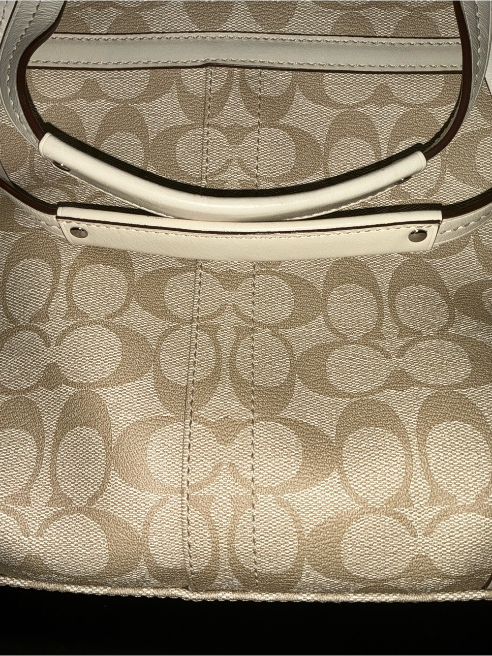 Coach Beige Signature Canvas Tote with Pink & White Center Stripe - Picture 3 of 7
